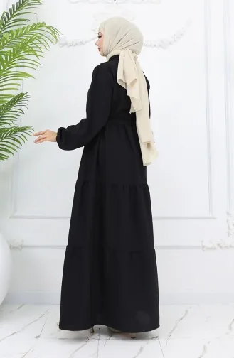 Robe Boutonnée à Taille Nouée Et Superposée 2022-02 Noir 2022-02