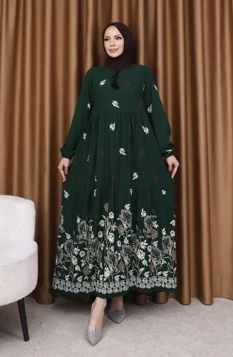 Viscose Jurk Met Patroon 4080-01 Smaragdgroen 4080-01