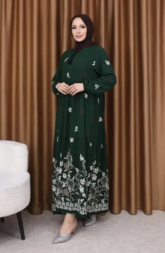 Viscose Jurk Met Patroon 4080-01 Smaragdgroen 4080-01