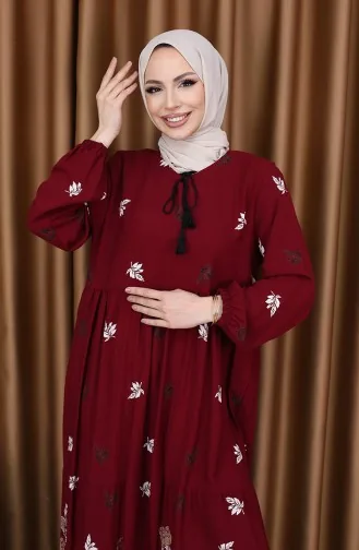 Viskon Desenli Elbise 4080-03 Bordo