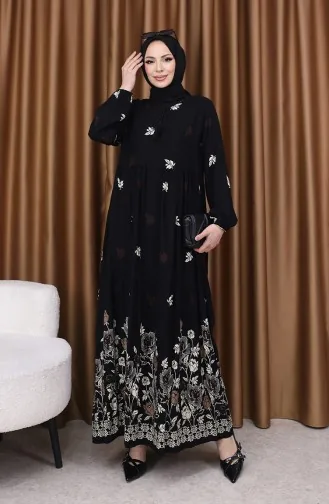 Viscose Jurk Met Patroon 4080-05 Zwart 4080-05