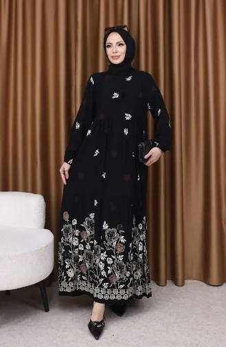 Viscose Jurk Met Patroon 4080-05 Zwart 4080-05