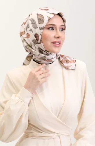Desenli Eşarp 70289-03 Kahverengi