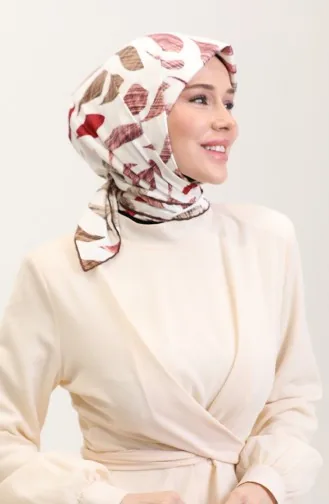 Desenli Eşarp 70289-04 Kahverengi Bordo