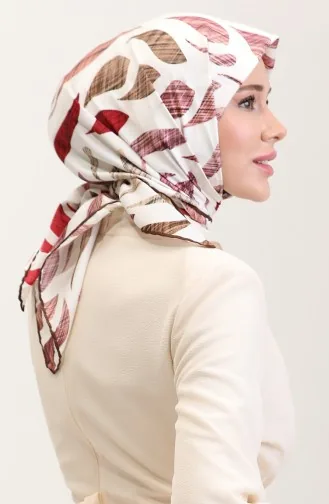 Desenli Eşarp 70289-04 Kahverengi Bordo