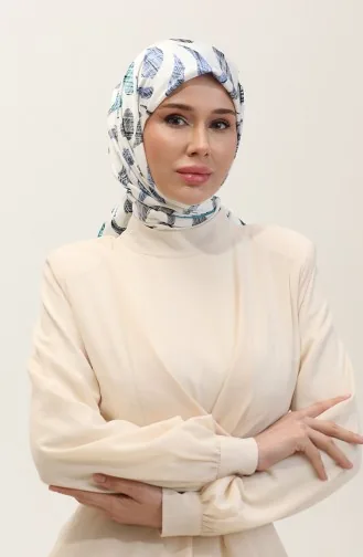 Desenli Eşarp 70289-10 İndigo