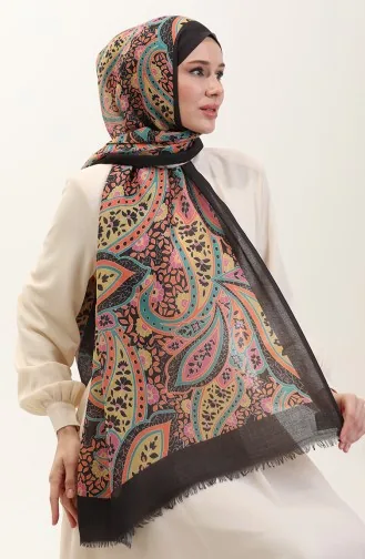 Châle En Coton à Motifs 90185-01 Noir Rose 90185-01
