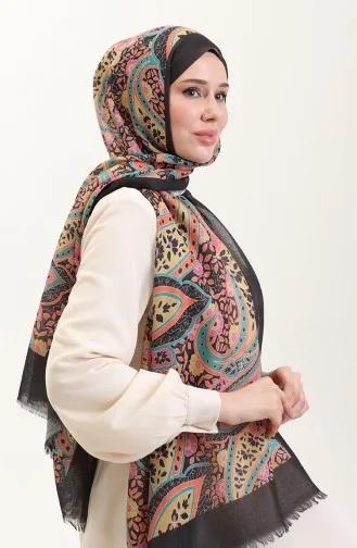 Châle En Coton à Motifs 90185-01 Noir Rose 90185-01
