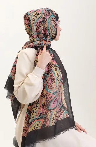 Châle En Coton à Motifs 90185-01 Noir Rose 90185-01