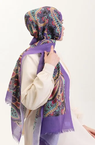 Gestreepte Katoenen Sjaal 90185-02 Lila Mosterd 90185-02