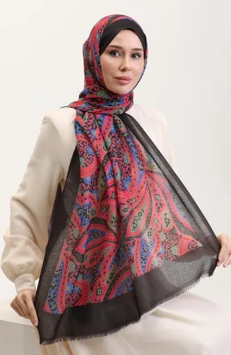 Desenli Koton Şal 90185-05 Siyah Saks