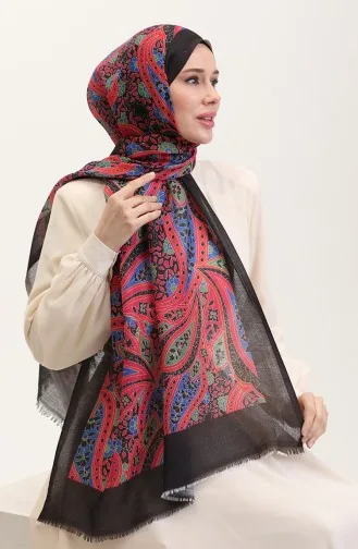 Desenli Koton Şal 90185-05 Siyah Saks