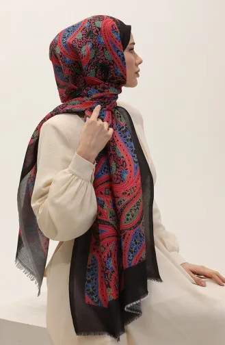 Desenli Koton Şal 90185-05 Siyah Saks