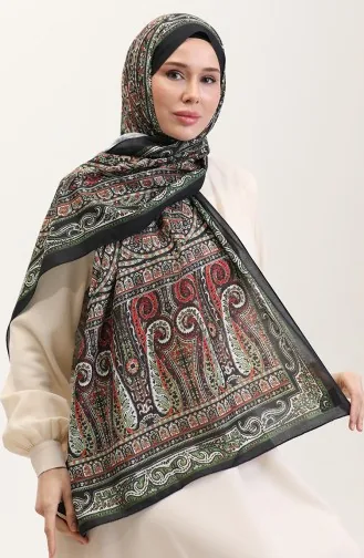 Ethnic Patterned Soft Shawl 90188-03 Black Green 90188-03