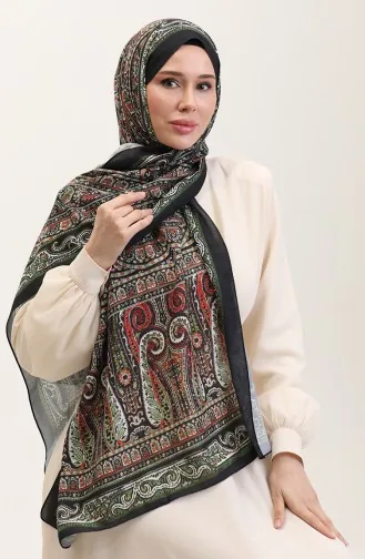 Ethnic Patterned Soft Shawl 90188-03 Black Green 90188-03