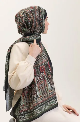 Ethnic Patterned Soft Shawl 90188-03 Black Green 90188-03