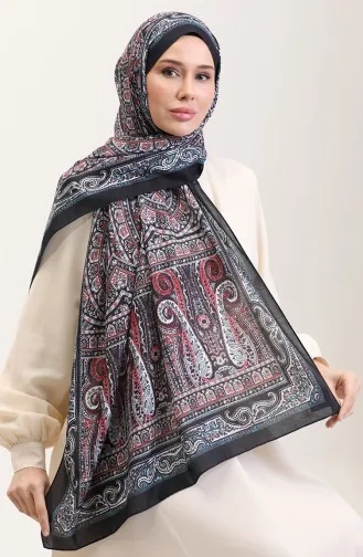 شال ناعم بنقوش عرقية 90188-05 أسود وأحمر قرمزي 90188-05