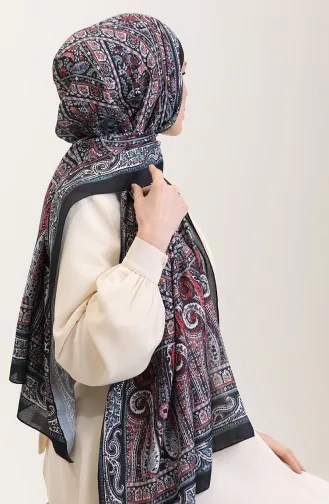 شال ناعم بنقوش عرقية 90188-05 أسود وأحمر قرمزي 90188-05