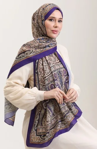 Etnik Desenli Soft Şal 90188-09 Eflatun Camel