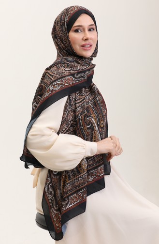 Etnik Desenli Soft Şal 90188-10 Siyah Taba