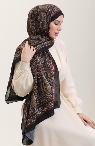 Etnik Desenli Soft Şal 90188-10 Siyah Taba