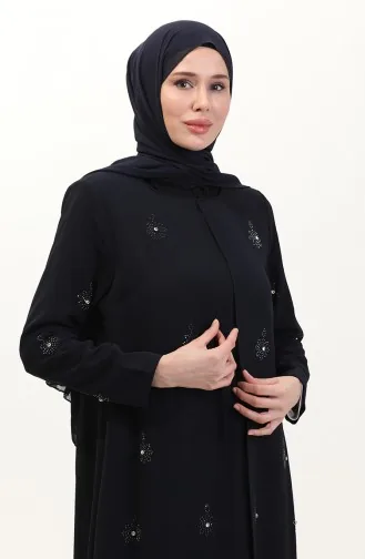 Plus-size A-plooijurk Met Stenenprint 6205-01 Marineblauw 6205-01