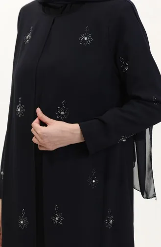 Plus-size A-plooijurk Met Stenenprint 6205-01 Marineblauw 6205-01