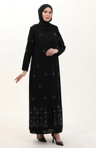 Übergröße A-Falten Kleid Mit Steinmuster 6205-02 Schwarz 6205-02