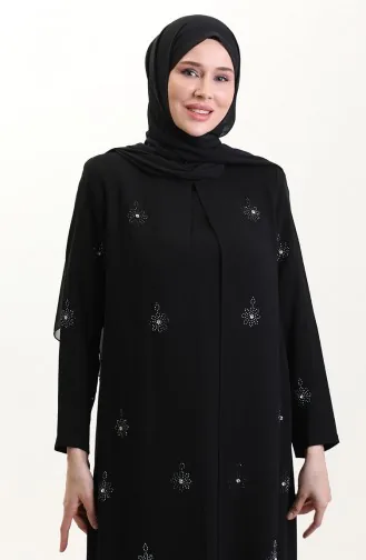 Übergröße A-Falten Kleid Mit Steinmuster 6205-02 Schwarz 6205-02