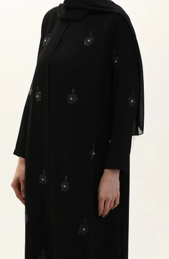 Übergröße A-Falten Kleid Mit Steinmuster 6205-02 Schwarz 6205-02