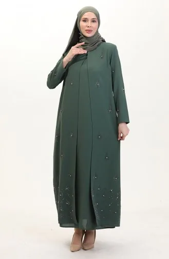 Übergröße A-Falten Kleid Mit Steindruck 6205-03 Khaki 6205-03