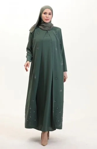 Übergröße A-Falten Kleid Mit Steindruck 6205-03 Khaki 6205-03