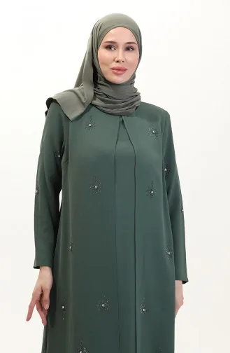 Übergröße A-Falten Kleid Mit Steindruck 6205-03 Khaki 6205-03