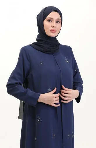 Büyük Beden Taş Baskılı A Pile Elbise 6205-04 İndigo