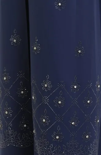 Büyük Beden Taş Baskılı A Pile Elbise 6205-04 İndigo