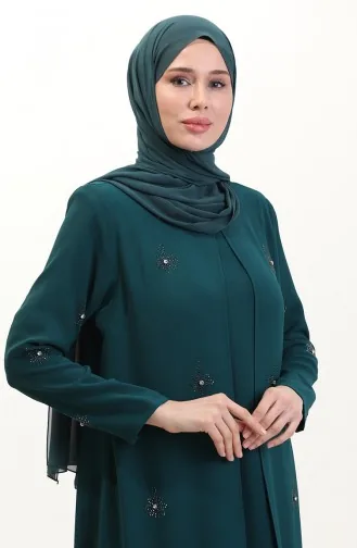 Robe Plissée En A à Imprimé Pierre Grande Taille 6205-05 Vert émeraude 6205-05