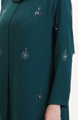 Robe Plissée En A à Imprimé Pierre Grande Taille 6205-05 Vert émeraude 6205-05