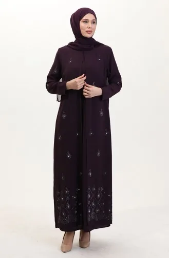 Übergröße A-Falten Kleid Mit Steinmuster 6205-06 Lila 6205-06