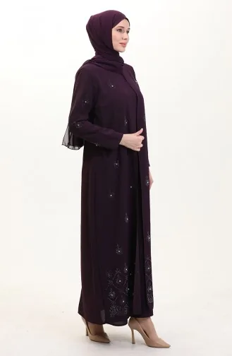 Übergröße A-Falten Kleid Mit Steinmuster 6205-06 Lila 6205-06