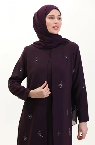 Übergröße A-Falten Kleid Mit Steinmuster 6205-06 Lila 6205-06