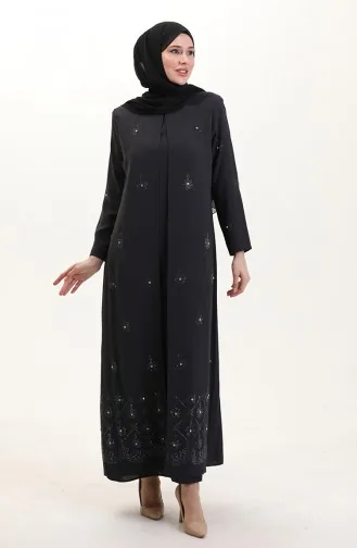 Übergröße Steinbedrucktes A-Faltenkleid 6205-07 Anthrazit 6205-07