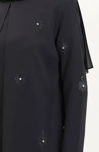 Übergröße Steinbedrucktes A-Faltenkleid 6205-07 Anthrazit 6205-07