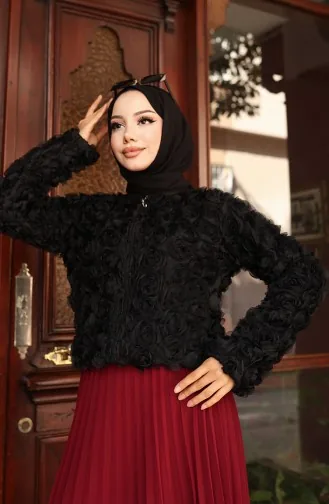 Jacke Mit Rosenprägung Und Reißverschluss 41179-01 Schwarz 41179-01