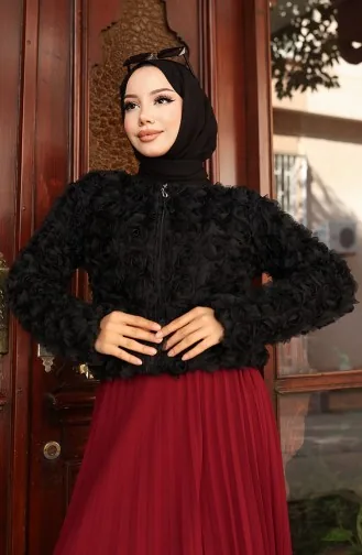 Jacke Mit Rosenprägung Und Reißverschluss 41179-01 Schwarz 41179-01