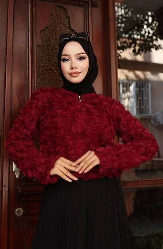 Jacke Mit Reißverschluss Und Rosenprägung 41179-02 Weinrot 41179-02