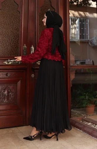 Jacke Mit Reißverschluss Und Rosenprägung 41179-02 Weinrot 41179-02