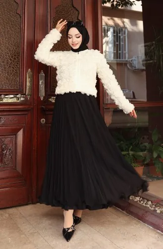 Gül Kabartmalı Fermuarlı Ceket 41179-03 Ekru