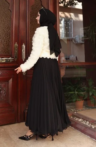 Gül Kabartmalı Fermuarlı Ceket 41179-03 Ekru