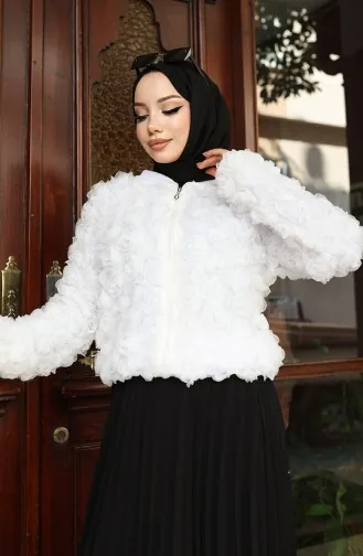 Jacke Mit Rosenprägung Und Reißverschluss 41179-05 Weiss 41179-05