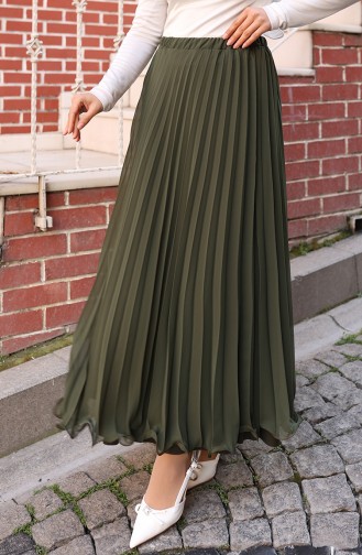 Beli Lastikli Piliseli Şifon Etek 4046-01 Haki